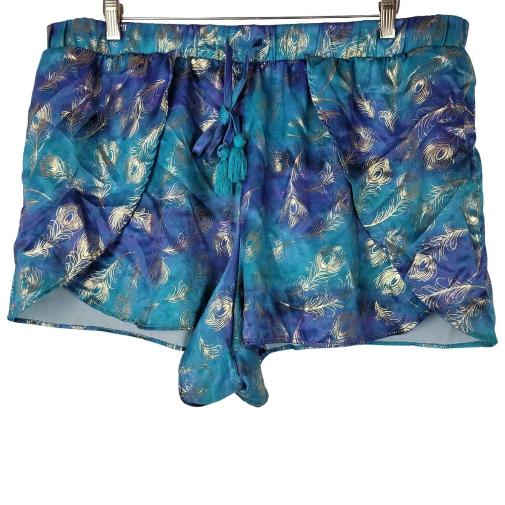 Disney Aladdin Pajama Shorts Womens 2XL Princess Jasmine Satin Metallic Feathers